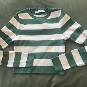 Zara Green and White Striped Crop Top